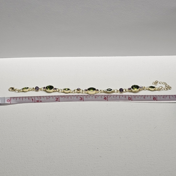 Vintage Style Green & Purple CZ Gold Tone Fashion Bracelet - Picture 11 of 11